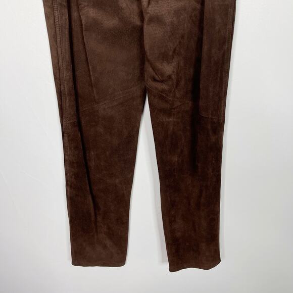 Lord & Taylor Womens 4P Petite Brown Suede Leather High Rise Straight Leg Pants - Picture 7 of 9